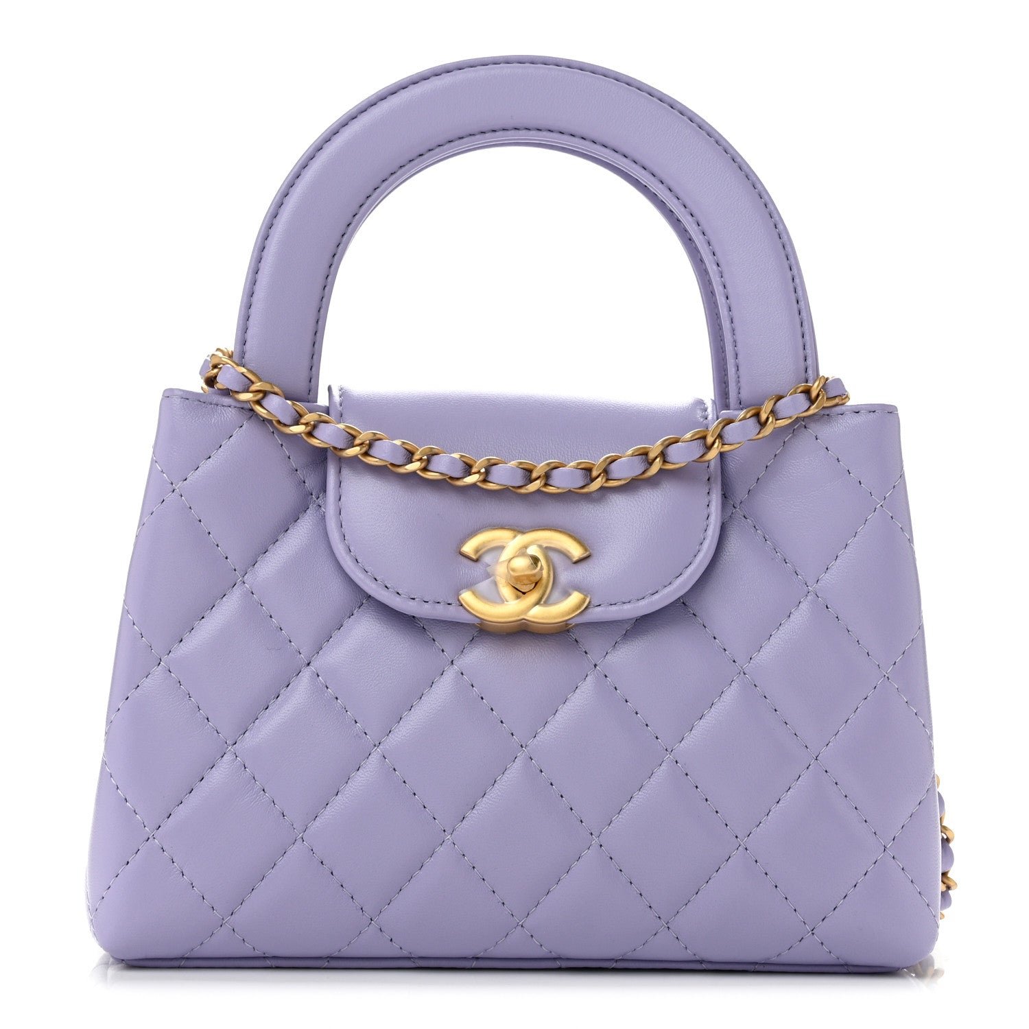Chanel Shiny Aged Calfskin Quilted Nano Kelly Shopper Light Purple