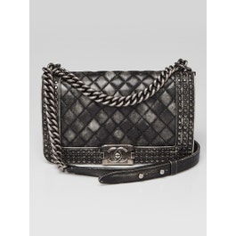 Chanel Chanel Black Distressed Quilted Leather Paris-Dallas Studded Medium Boy Bag