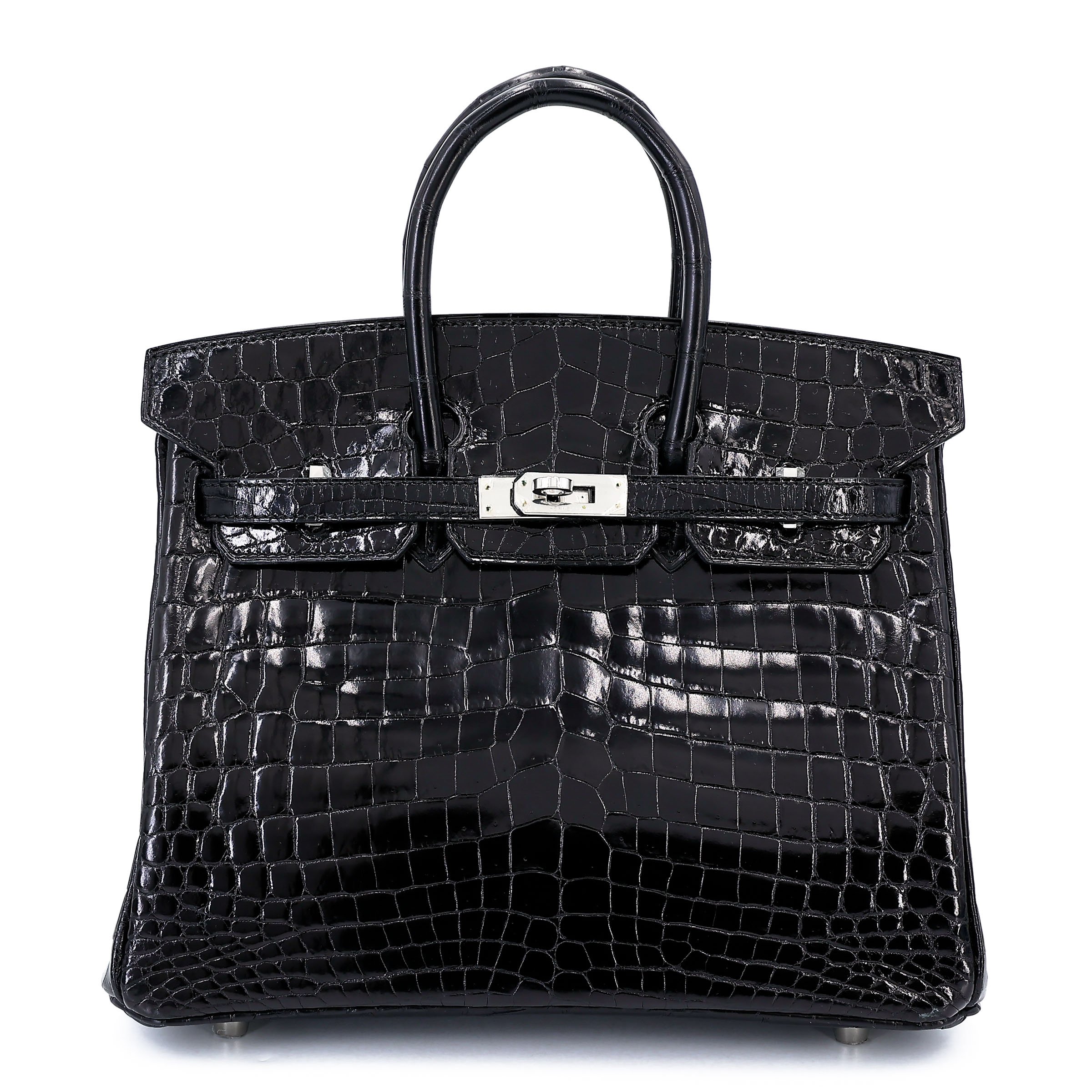 Excellent ( Rank SA ) HERMÈS Birkin 25 Noir (89) Shiny Niloticus Crocodile Palladium hardware X (2016)