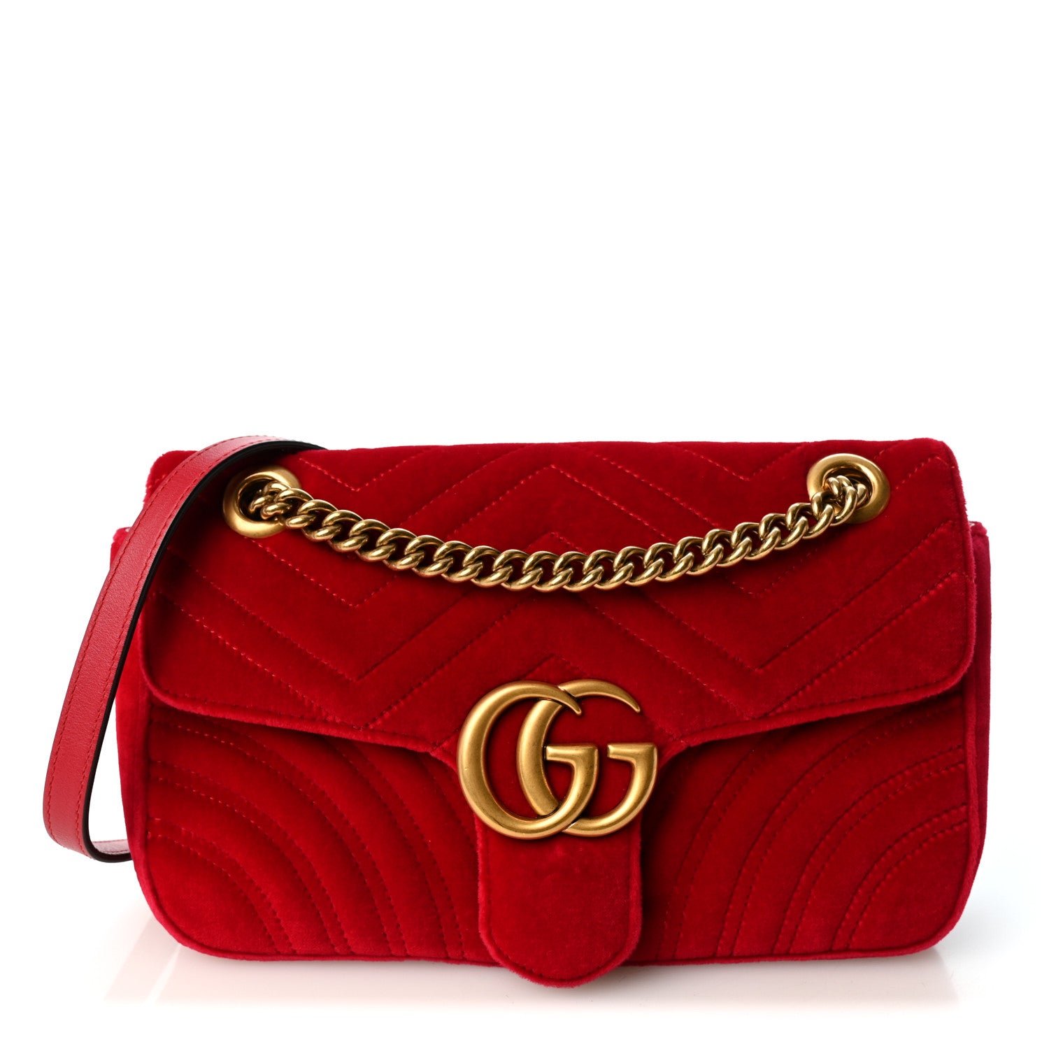 Gucci Velvet Matelasse Small GG Marmont Shoulder Bag Hibiscus Red
