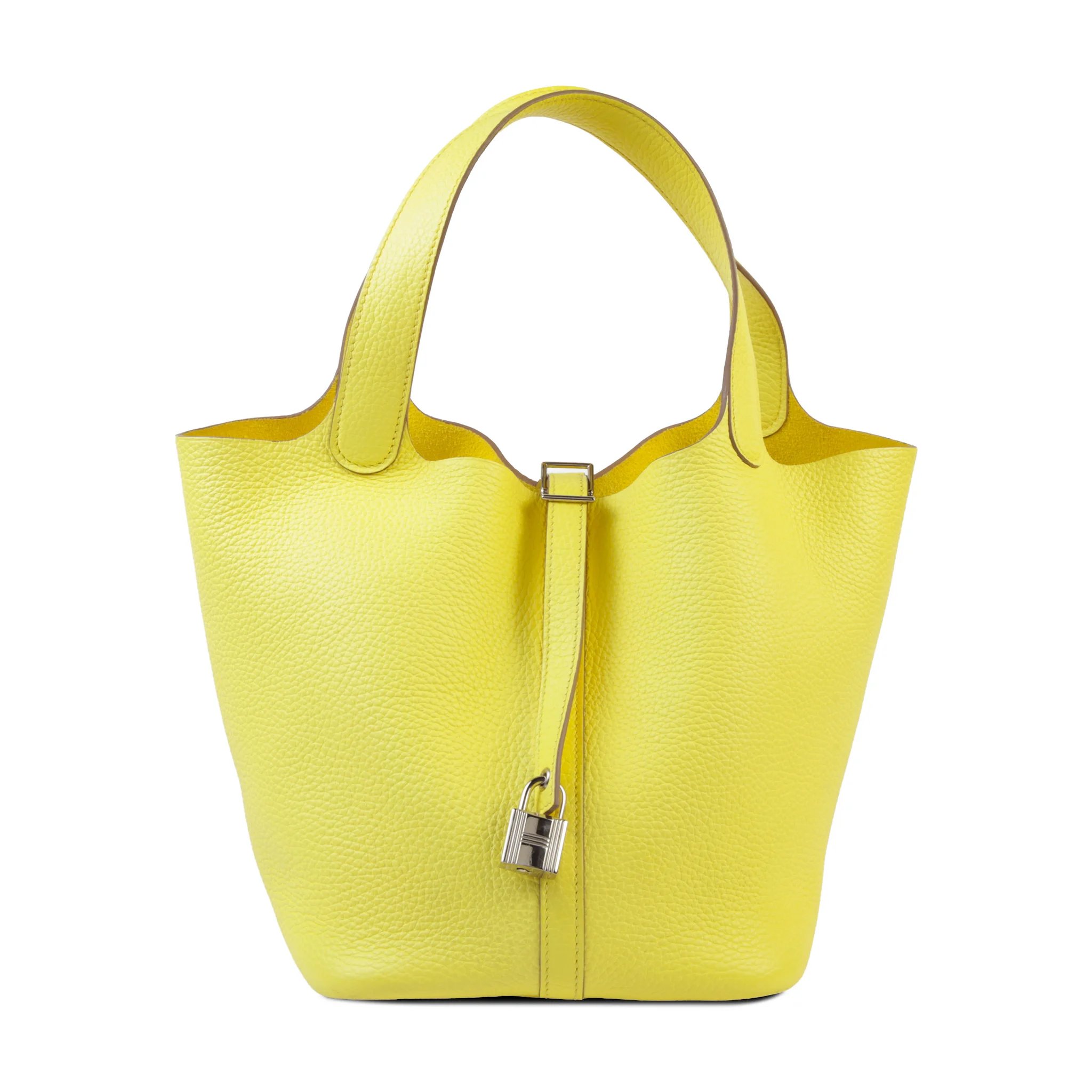 Very Good ( Rank A) HERMÈS Picotin Lock MM Limoncello (0Y) Clemence Palladium hardware B (2023)