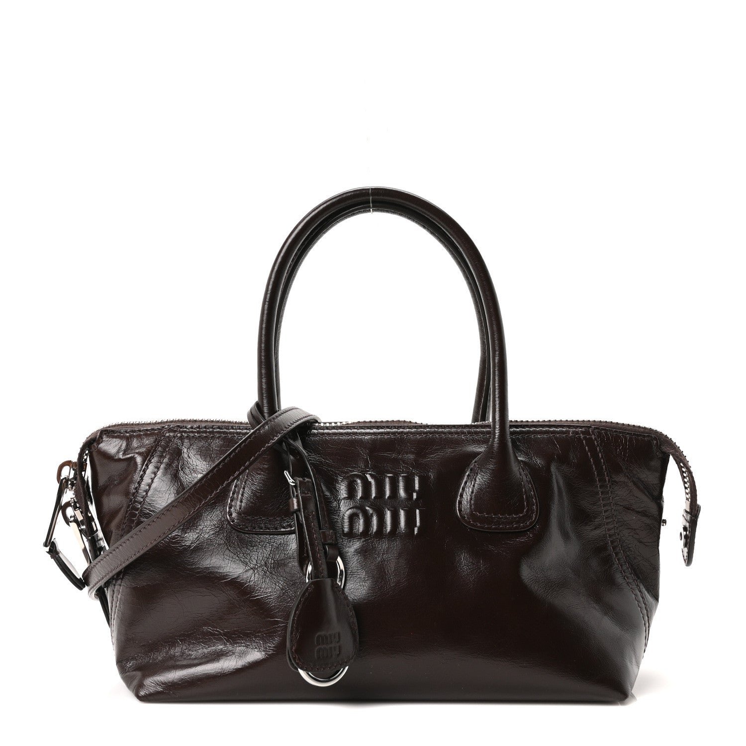 Miu Miu Miu Miu Vitello Shine Logo Embossed Bag Moro
