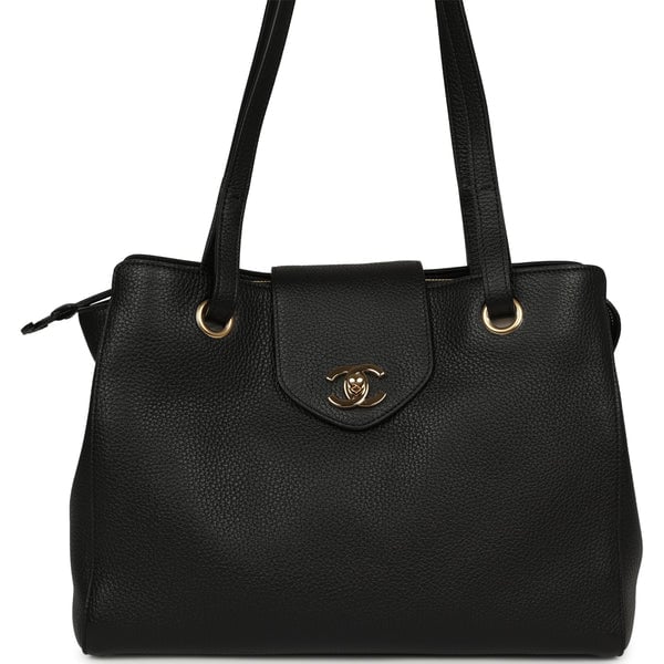 Chanel Small Shopping Tote Black Grained Calfskin Gold Hardware