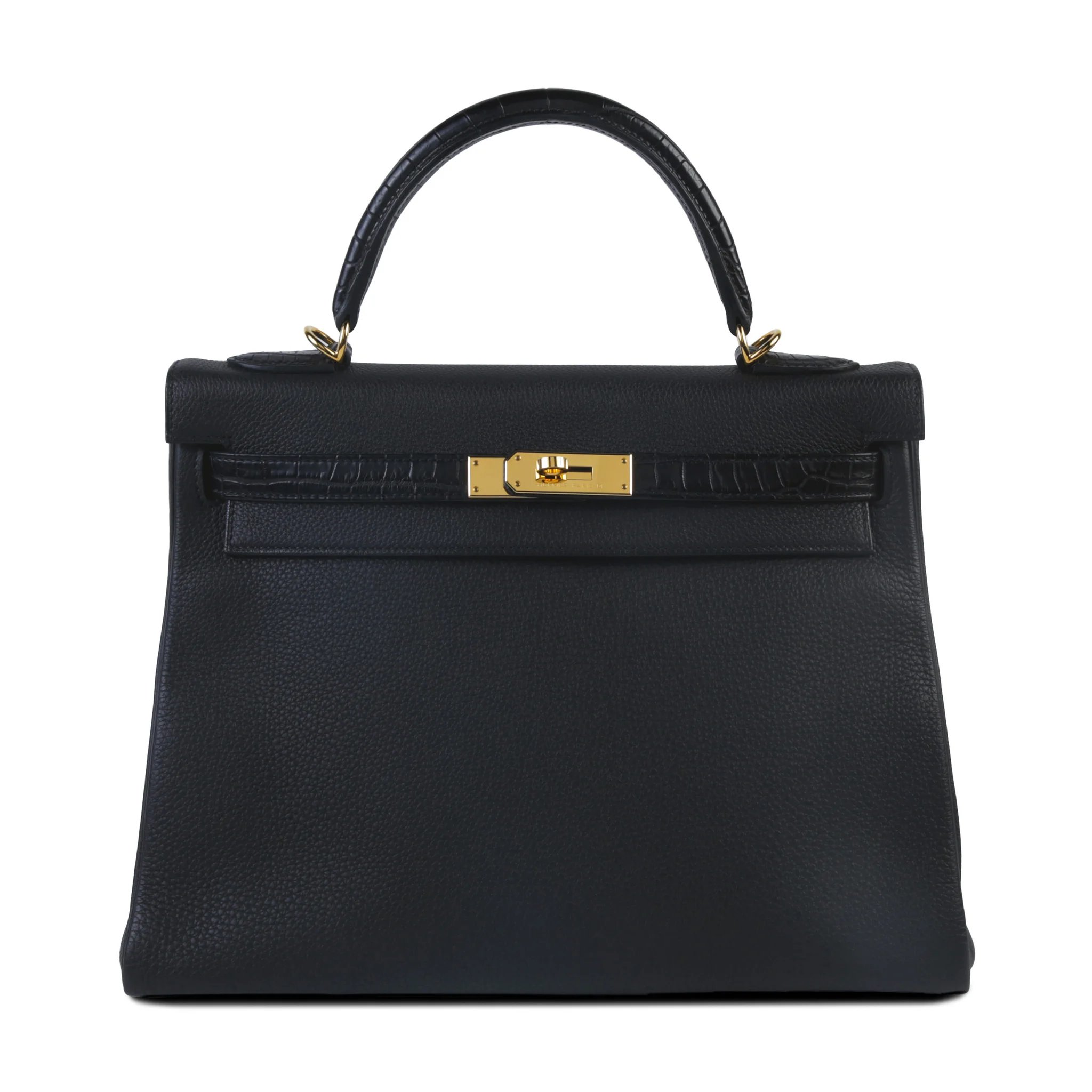 Very Good ( Rank A) HERMÈS Kelly 32 Touch Noir (89) Togo Matte Porosus Crocodile Gold hardware Z (2021)