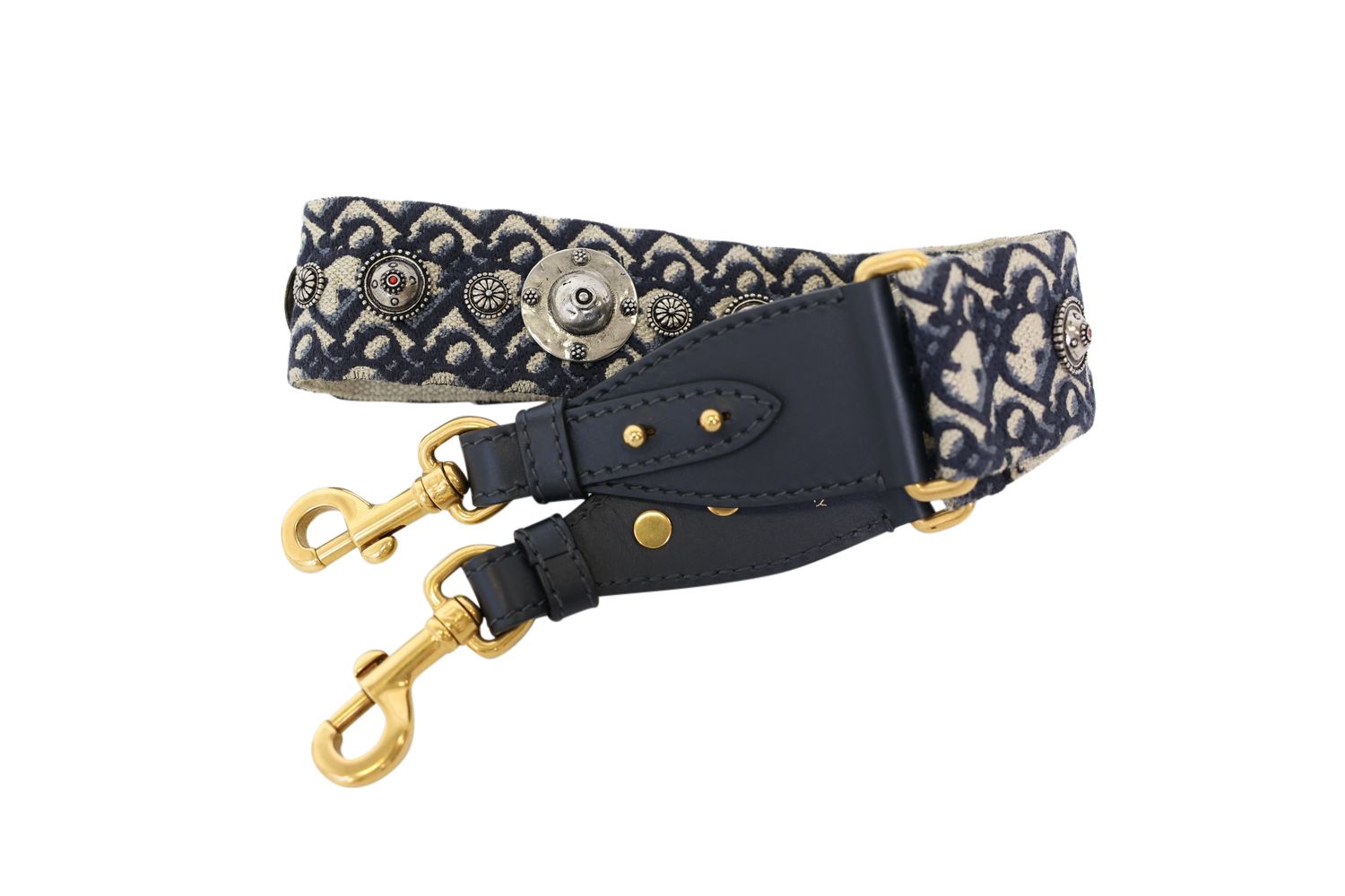 Dior Dior Shoulder Strap with Ring, Blue Dior Oblique Embroidery with Mixed Hardware, New in Dustbag WA001