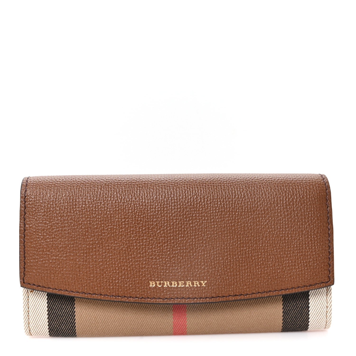Burberry Horseshoe Calfskin House Check Porter Continental Wallet Tan