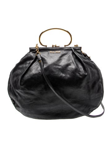 Leather Frame Top Handle Bag Large