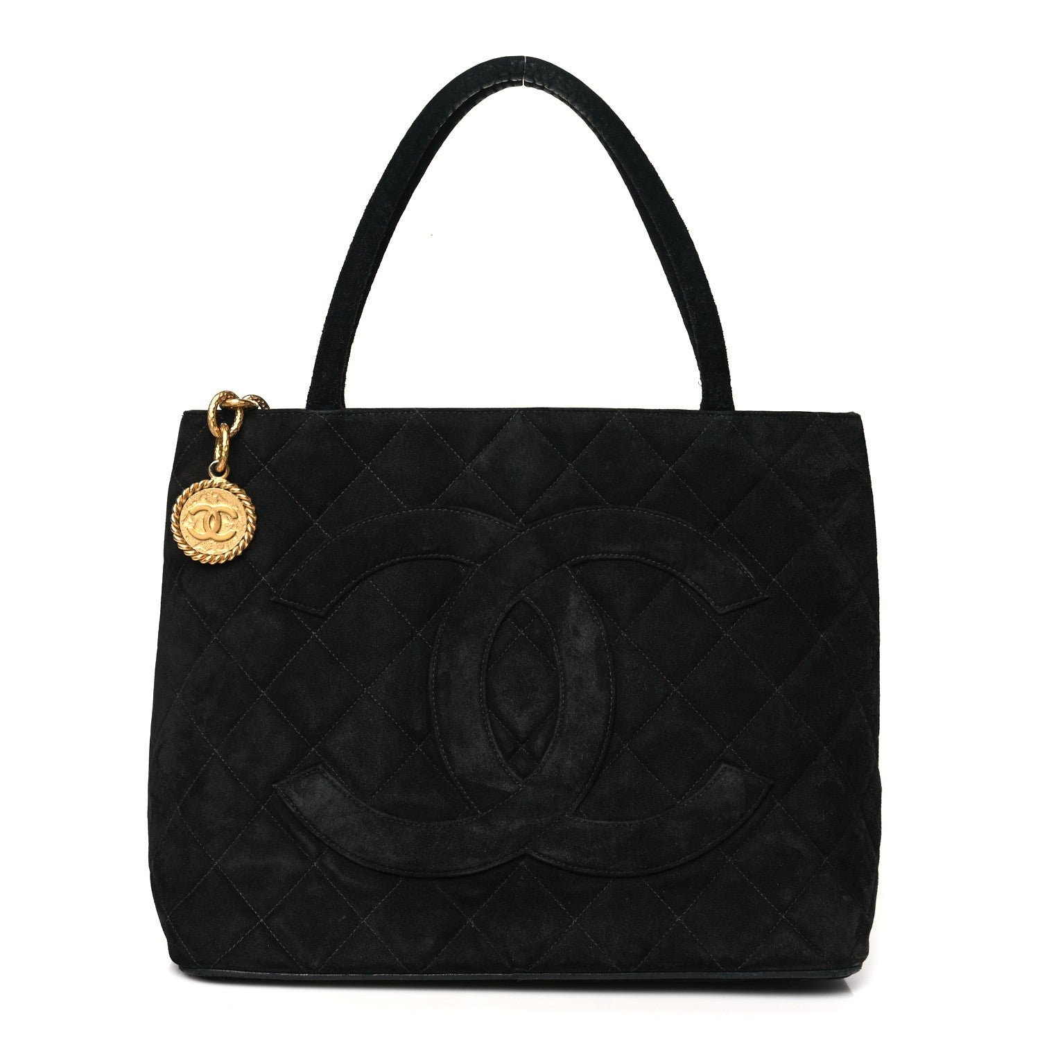 Chanel Suede Quilted Medallion Tote Black