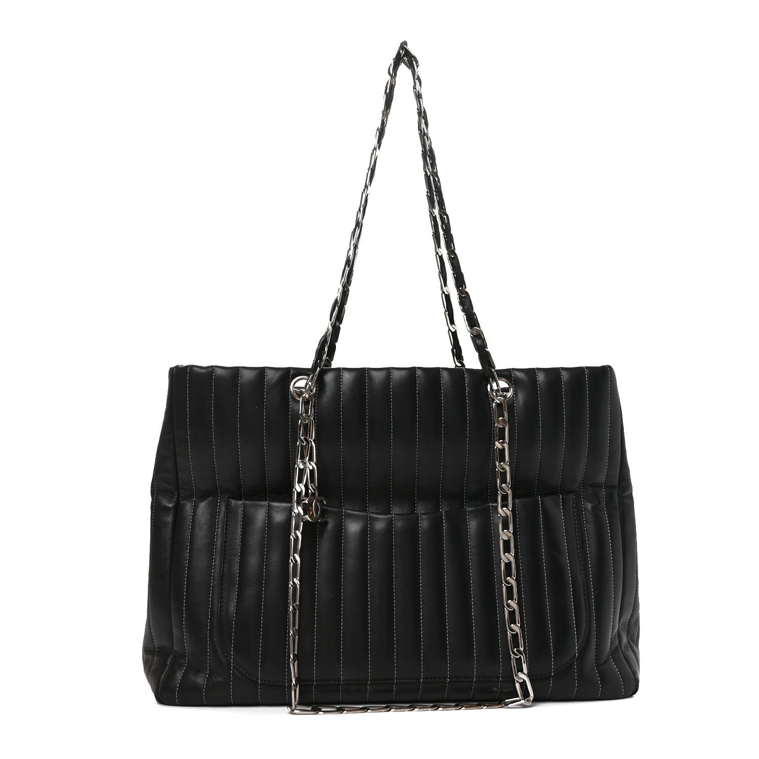 Chanel Lambskin Vertical Quilted Large Mademoiselle Tote Black
