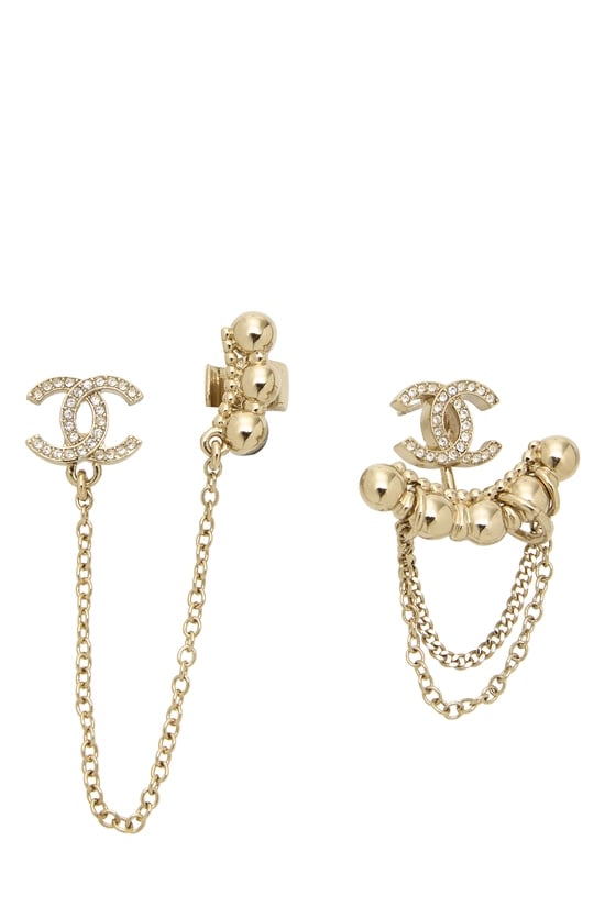 Gold Crystal 'CC' Dangle Cuff Earrings