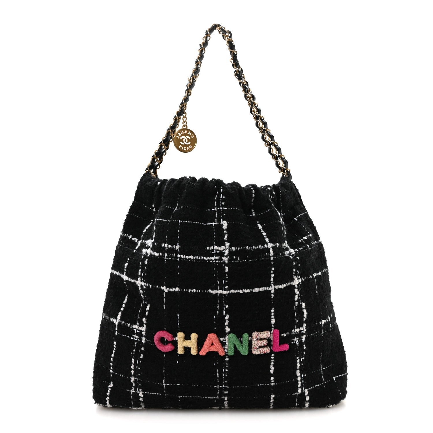 Chanel Wool Tweed Quilted Small Chanel 22 Black Multicolor