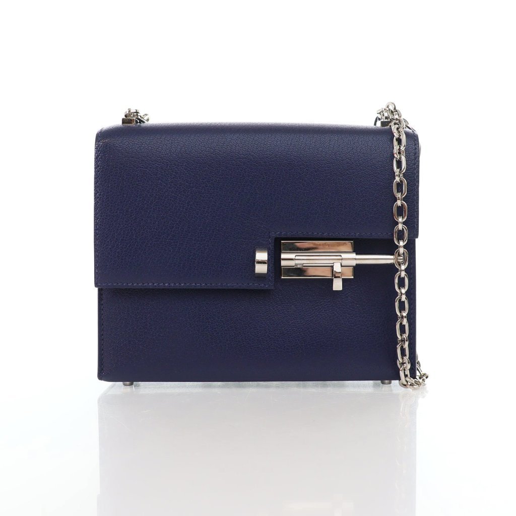Hermes Bleu Saphir Chevre Mysore Verrou Chaine Mini