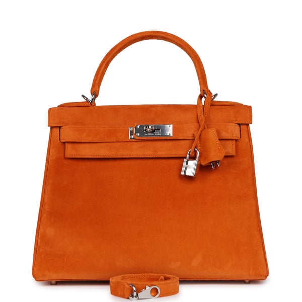 Vintage Hermes Kelly Retourne 28 Orange Doblis Palladium Hardware