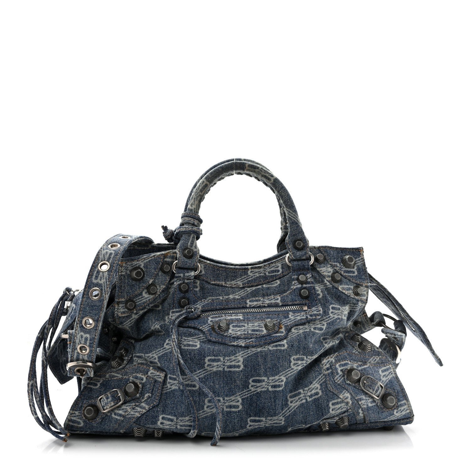 Balenciaga Denim BB Monogram Neo Cagole City Handbag Blue