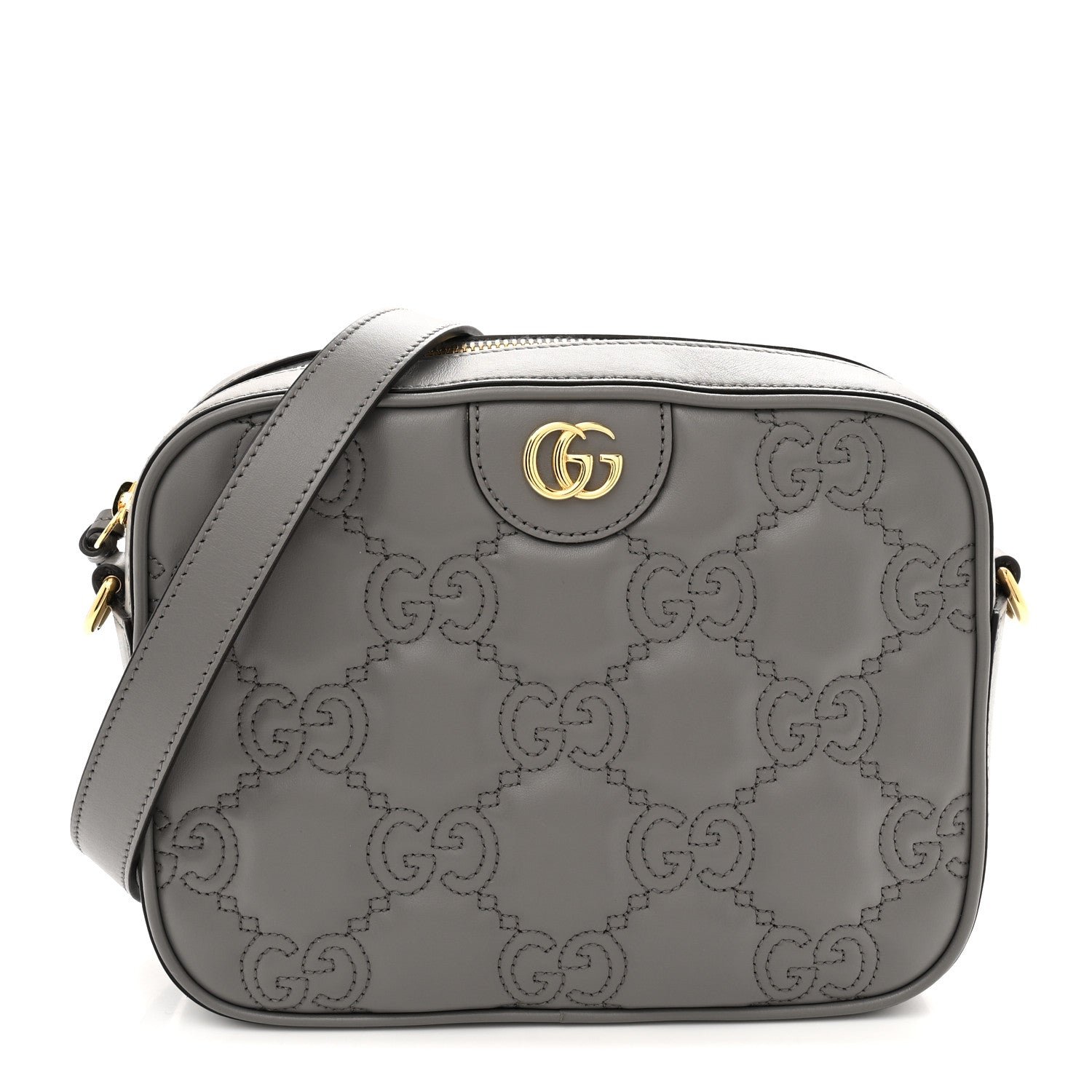 Gucci Calfskin GG Matelasse Shoulder Bag Dusty Grey Natural