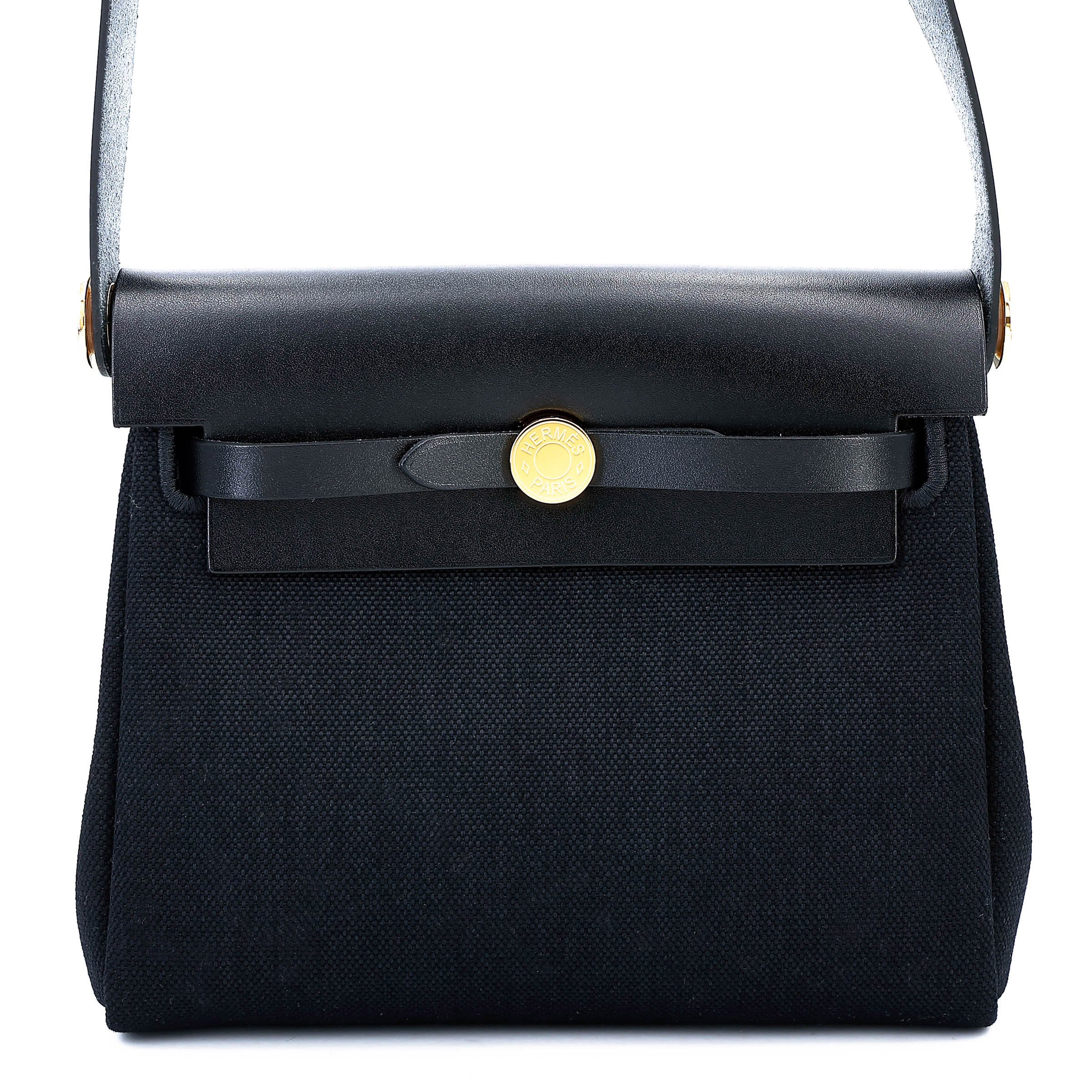 Brand New ( Rank N ) HERMÈS Herbag Zip Mini 20 Noir (89) Vache Hunter Toile H canvas Gold hardware K (2025)