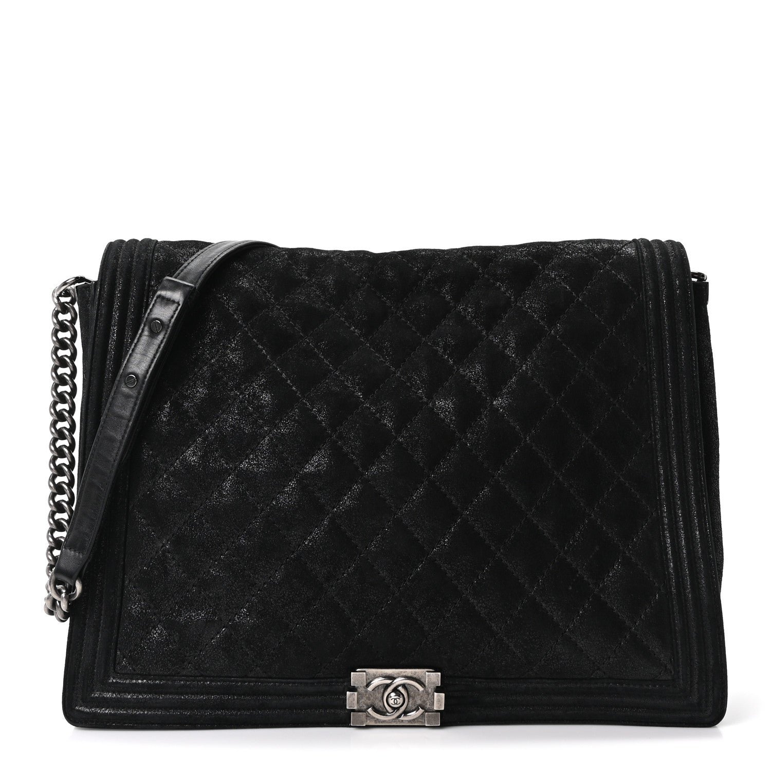 Chanel Iridescent Calfskin Quilted XL Gentle Boy Flap Black