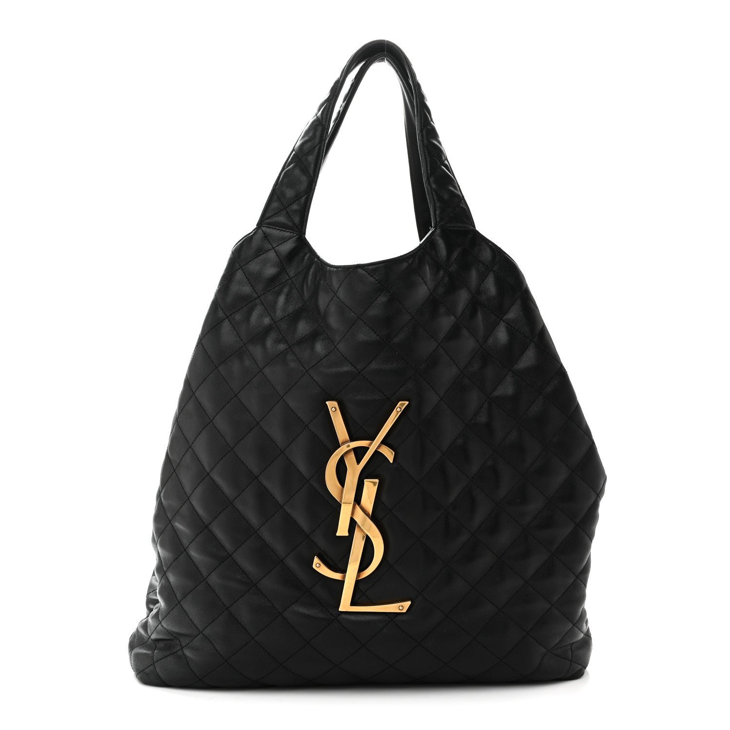 Saint Laurent Lambskin Quilted Maxi Icare Shopping Tote Black