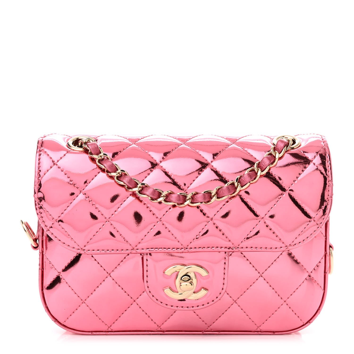 Chanel Mirror Calfskin Metallic Calfskin Quilted Hollywood Boulevard Mini Flap With Star Coin Purse Pink