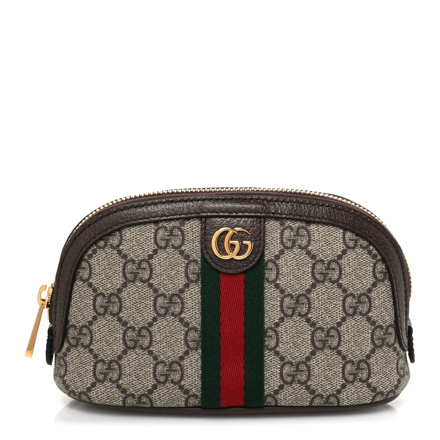 Gucci GG Supreme Monogram Textured Calfskin Web Medium Ophidia Cosmetic Case Beige Ebony New Acero
