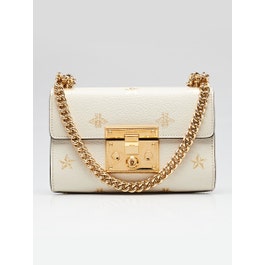 Gucci White Leather Star/Bee Small Padlock Crossbody Bag