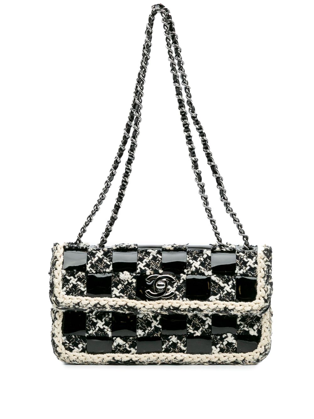 2004-2005 Mini Woven Patent and Tweed Chessboard Single Flap shoulder bag