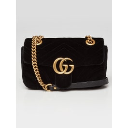 Gucci Black Quilted Velvet GG Marmont Mini Crossbody Bag