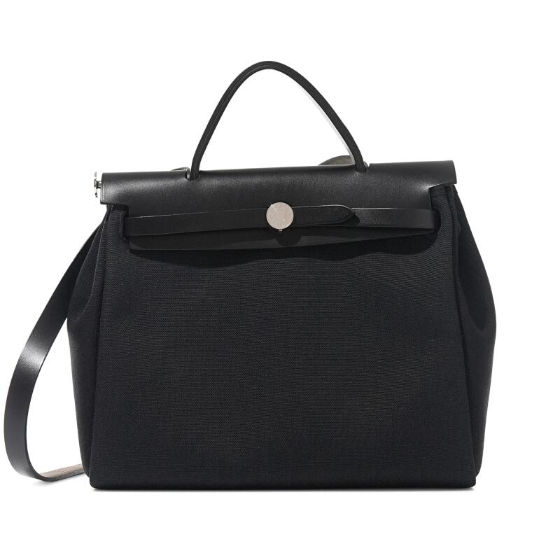 Hermes Black Vache Hunter and Toile Herbag Zip 31 Palladium Hardware, 2020
