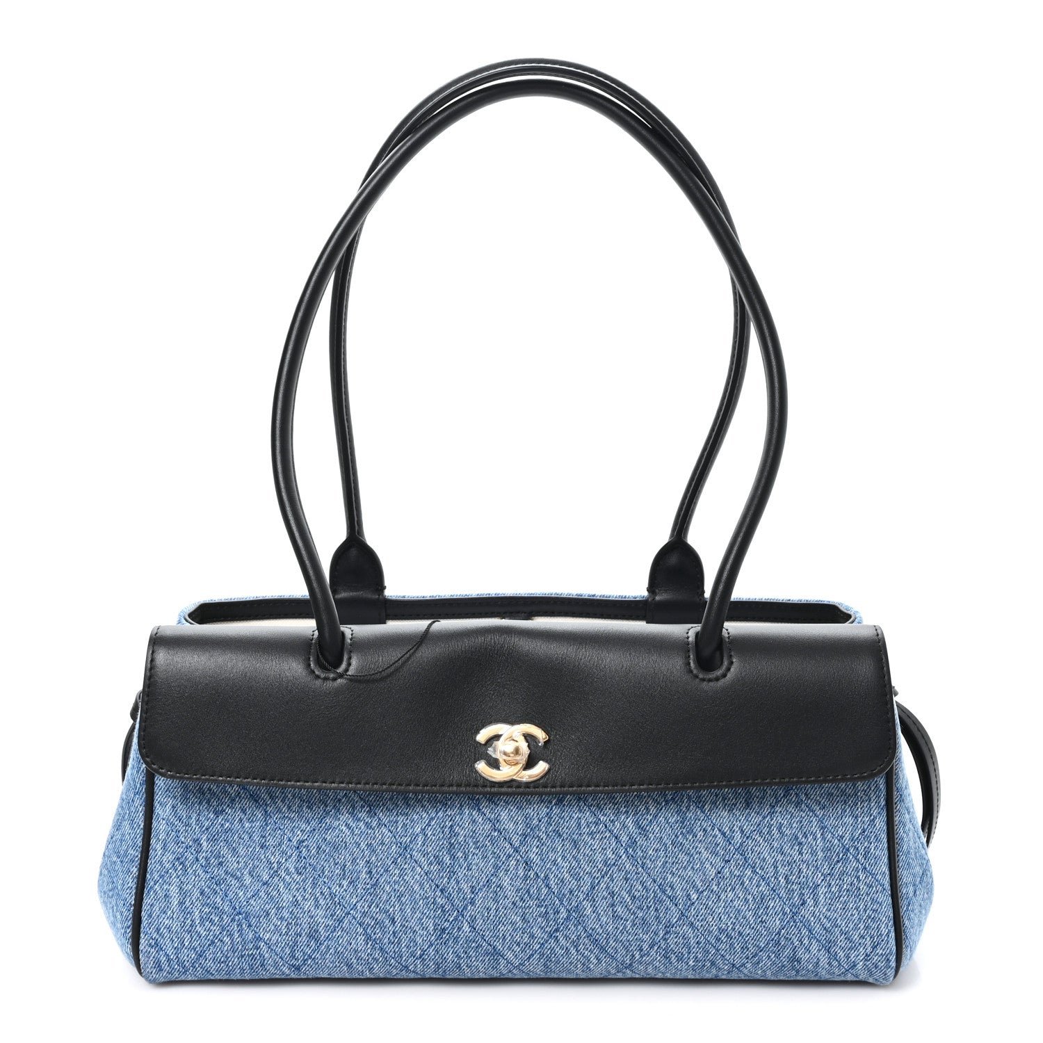 Chanel Calfskin Denim Stitched Urban Essentials Small Shopping Bag Blue Black