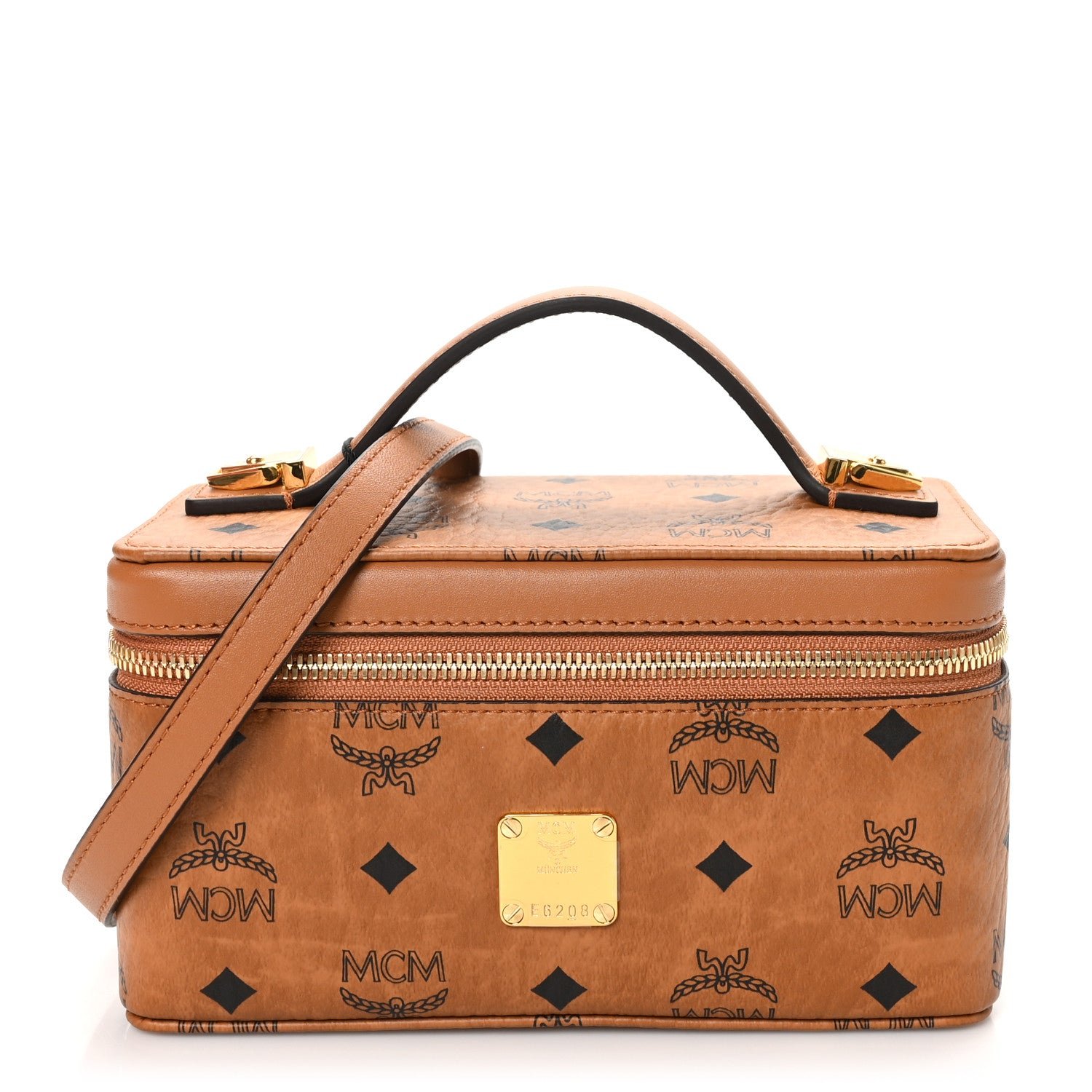 MCM Visetos Vanity Case Cognac