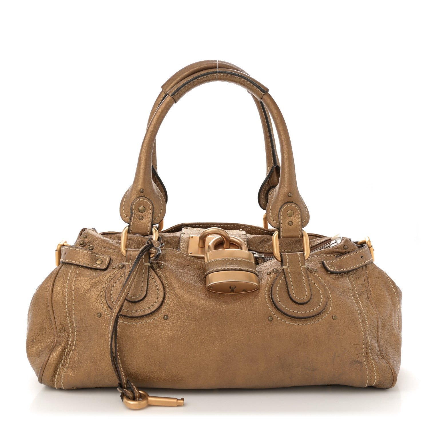 Chloe Chloe Metallic Calfskin Medium Paddington Satchel Gold