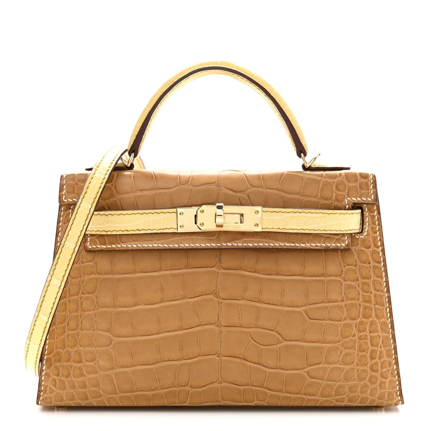 Hermes Matte Alligator Horseshoe Mini Kelly Sellier 20 Kraft Vanille