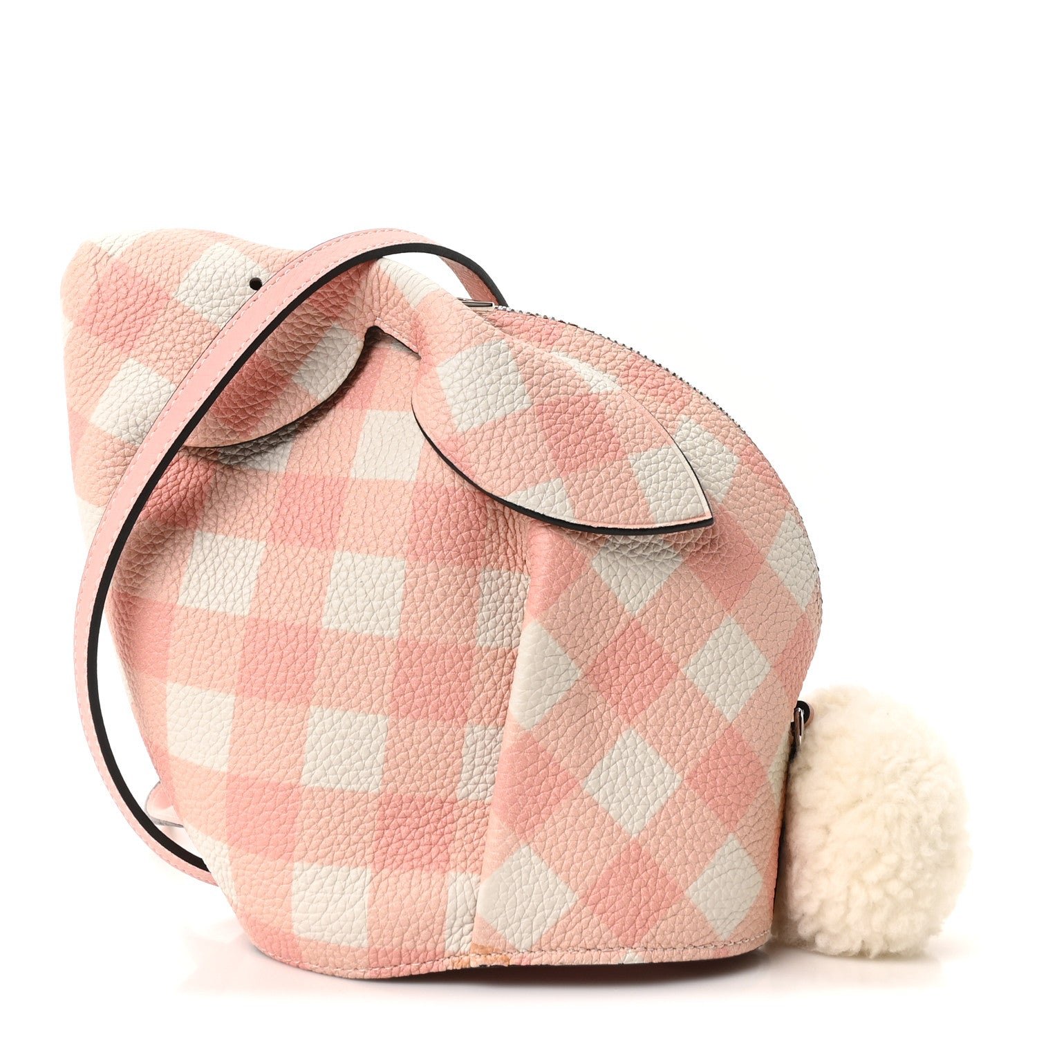 Loewe Calfskin Shearling Gingham Mini Bunny Crossbody Bag Pink