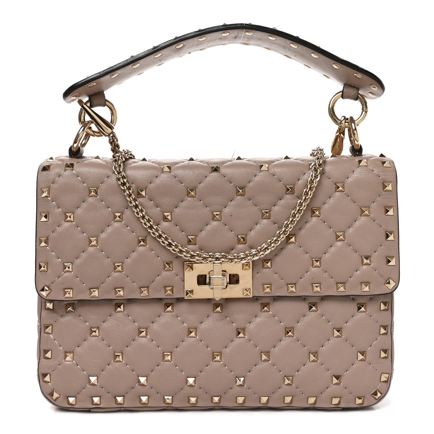 Valentino Garavani Lambskin Medium Rockstud Spike Shoulder Bag Poudre Poudre