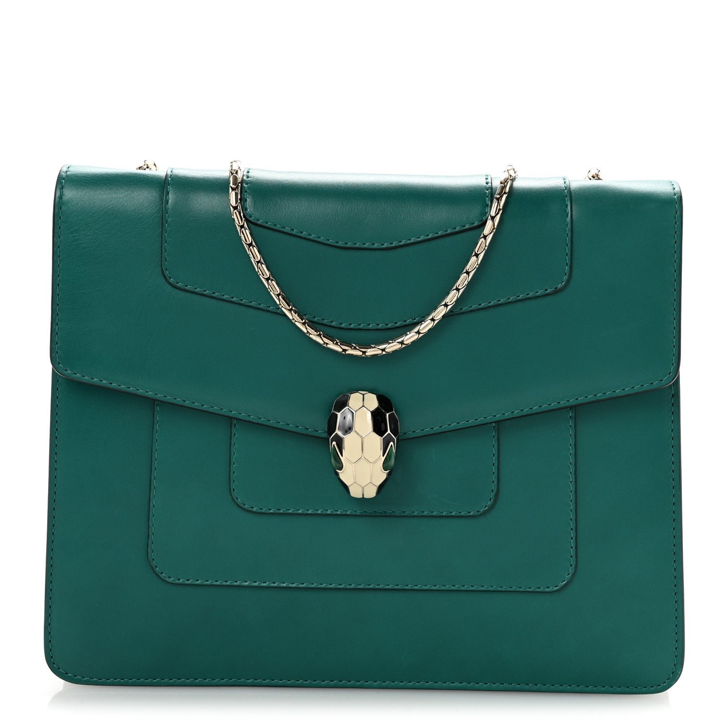Bulgari Calfskin Serpenti Forever Snake Strap Crossbody Bag Emerald Green