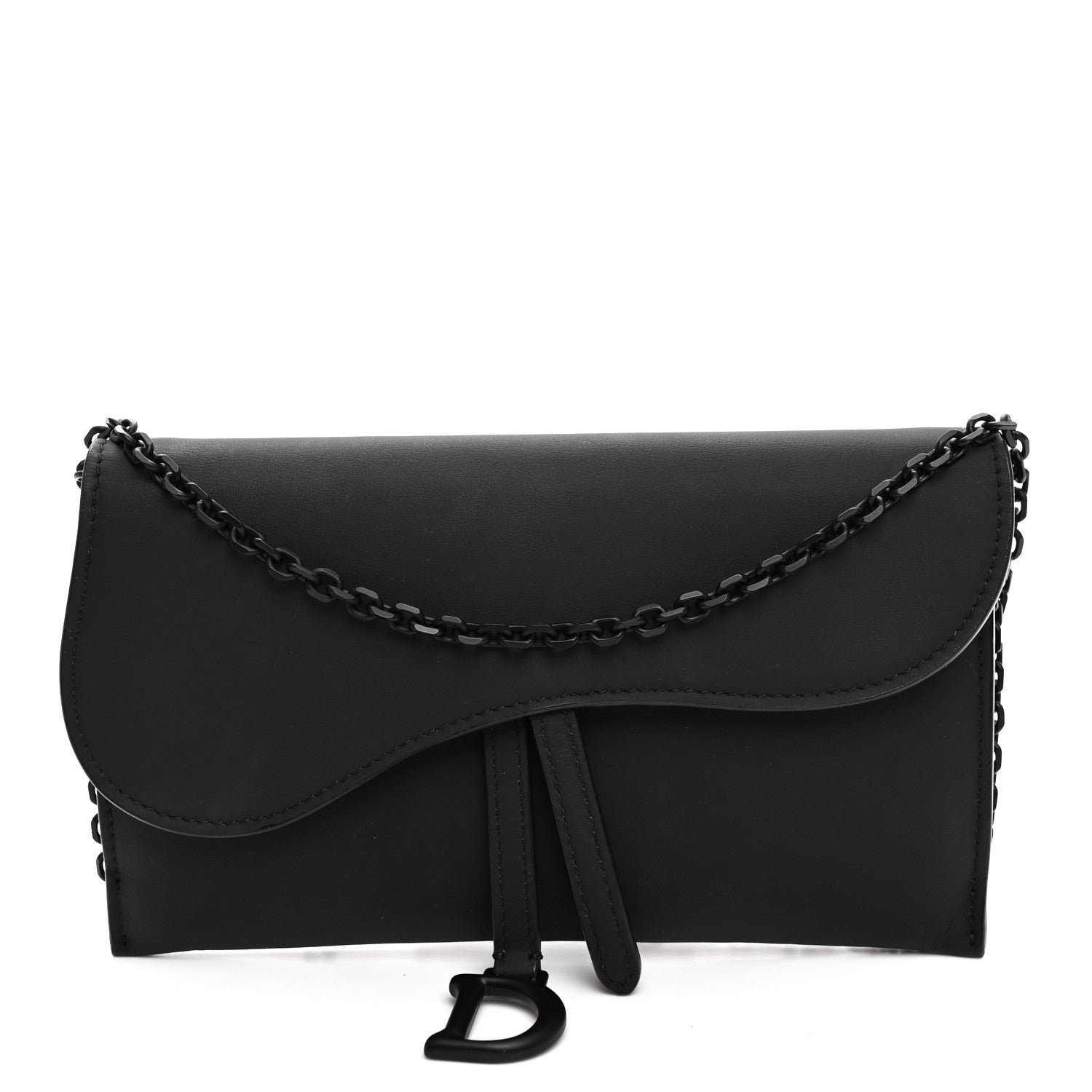Christian Dior Ultra Matte Calfskin Saddle Chain Wallet Pouch Black