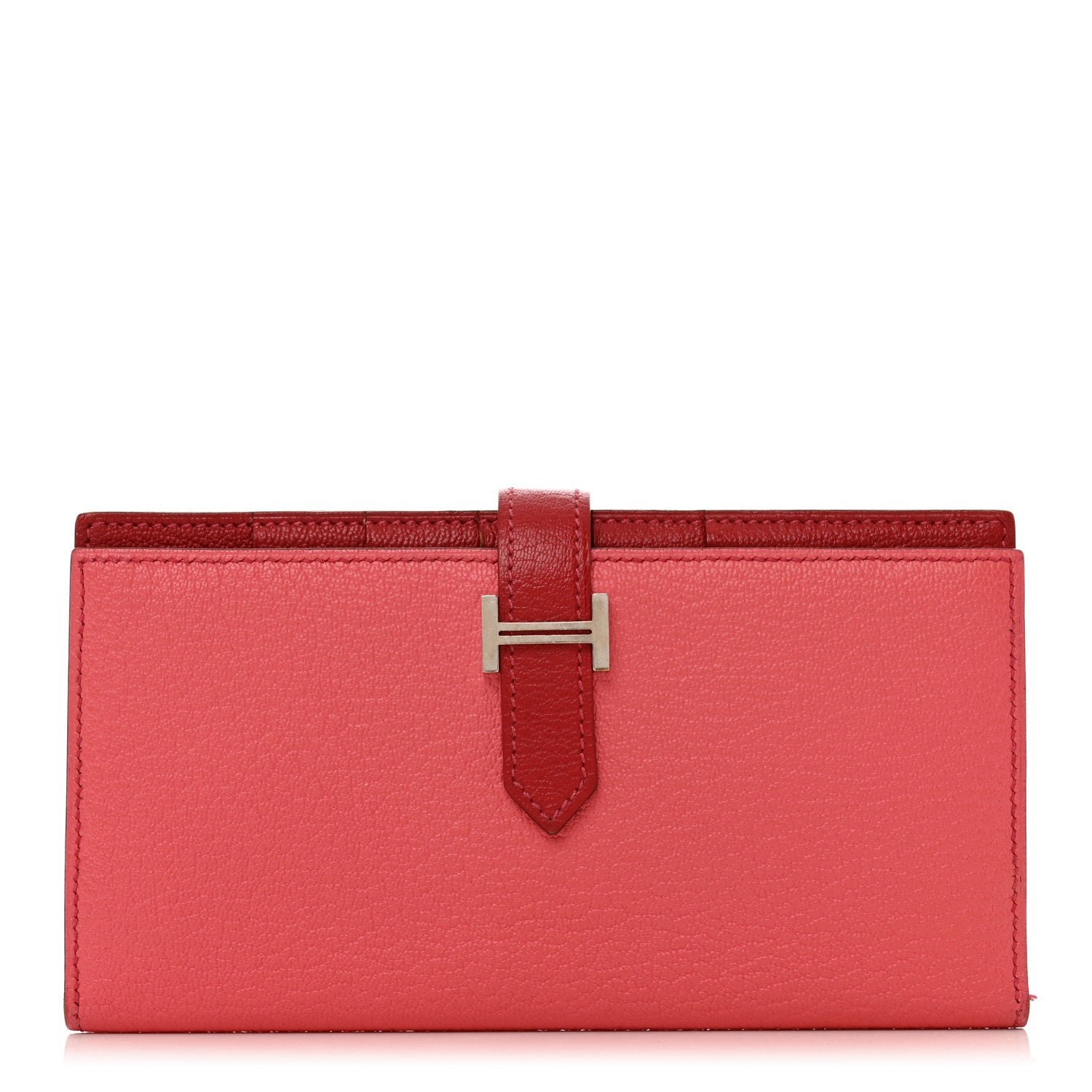 Hermes Chèvre Mysore Bi-Color Bearn Gusset Wallet Rose Lipstick Rouge Casaque