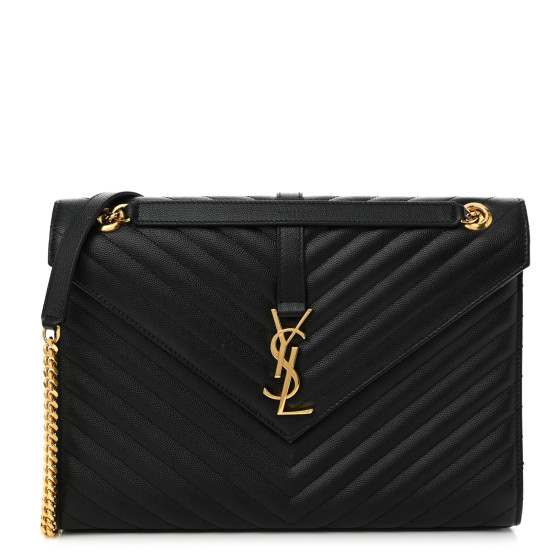 Saint Laurent Grain De Poudre Matelasse Chevron Large Monogram Satchel Black