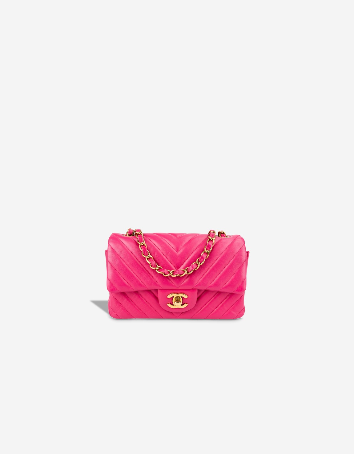 
		Timeless Mini Rectangular Chevron Lamb Fuchsia    