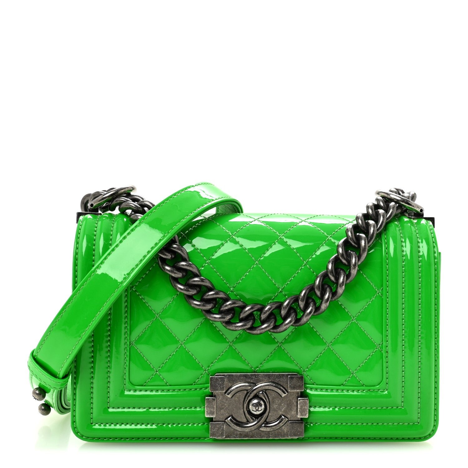 Chanel Patent Quilted Small Boy Flap Green