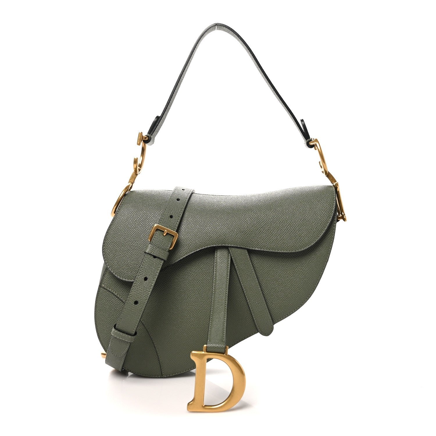 Christian Dior Grained Calfskin Saddle Bag With Strap Sage Green