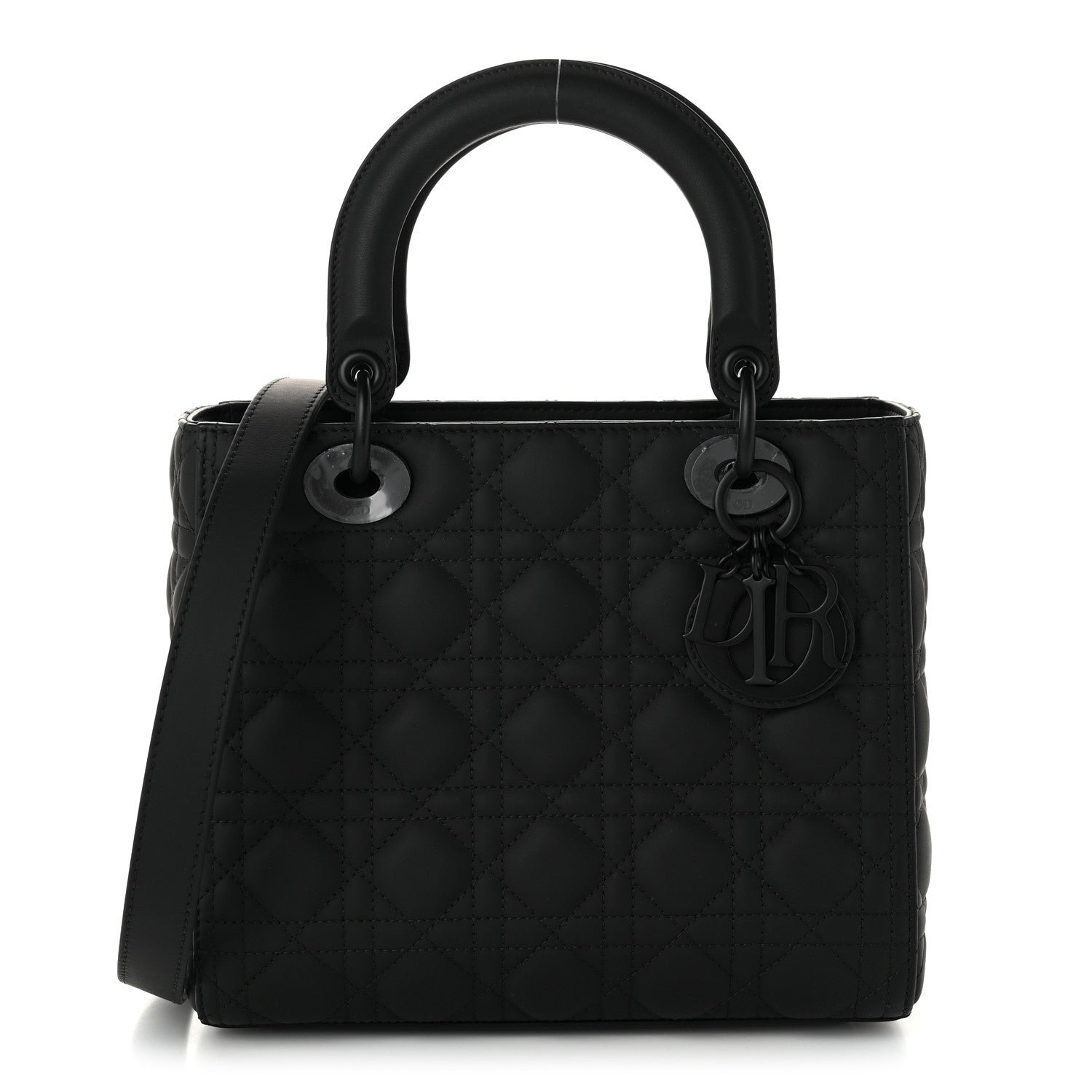 Christian Dior Ultra Matte Calfskin Cannage Medium Lady Dior Black