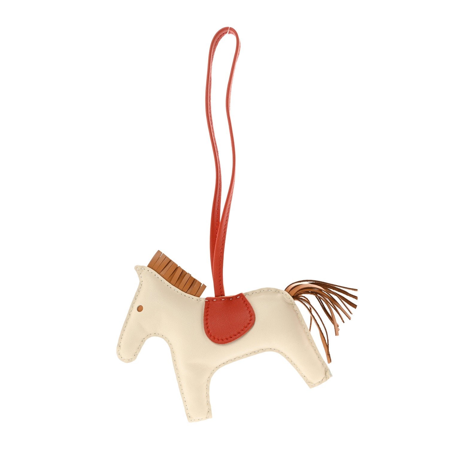 Hermes Milo Lambskin Grigri Rodeo Horse Bag Charm MM Craie Sesame Cornaline