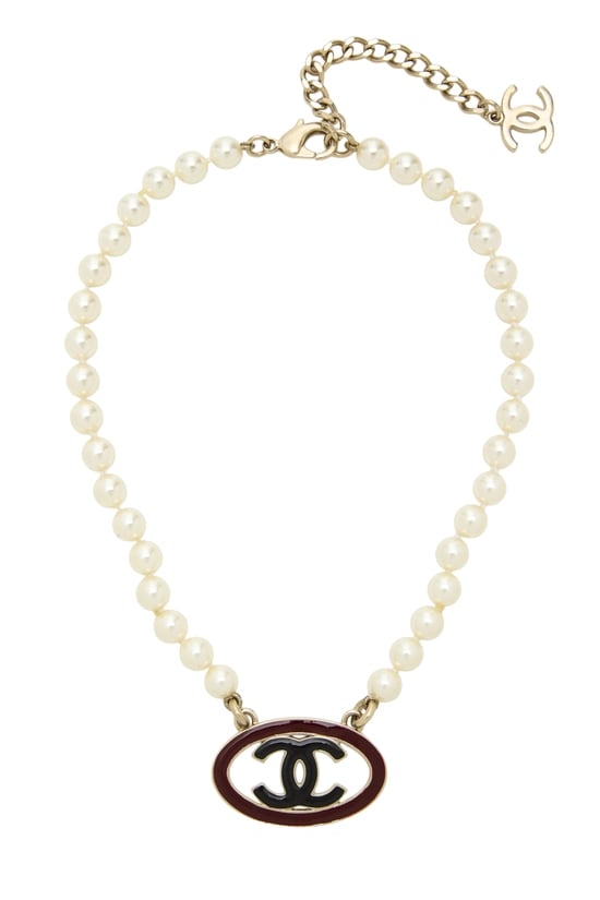 Gold 'CC' Faux Pearl Choker