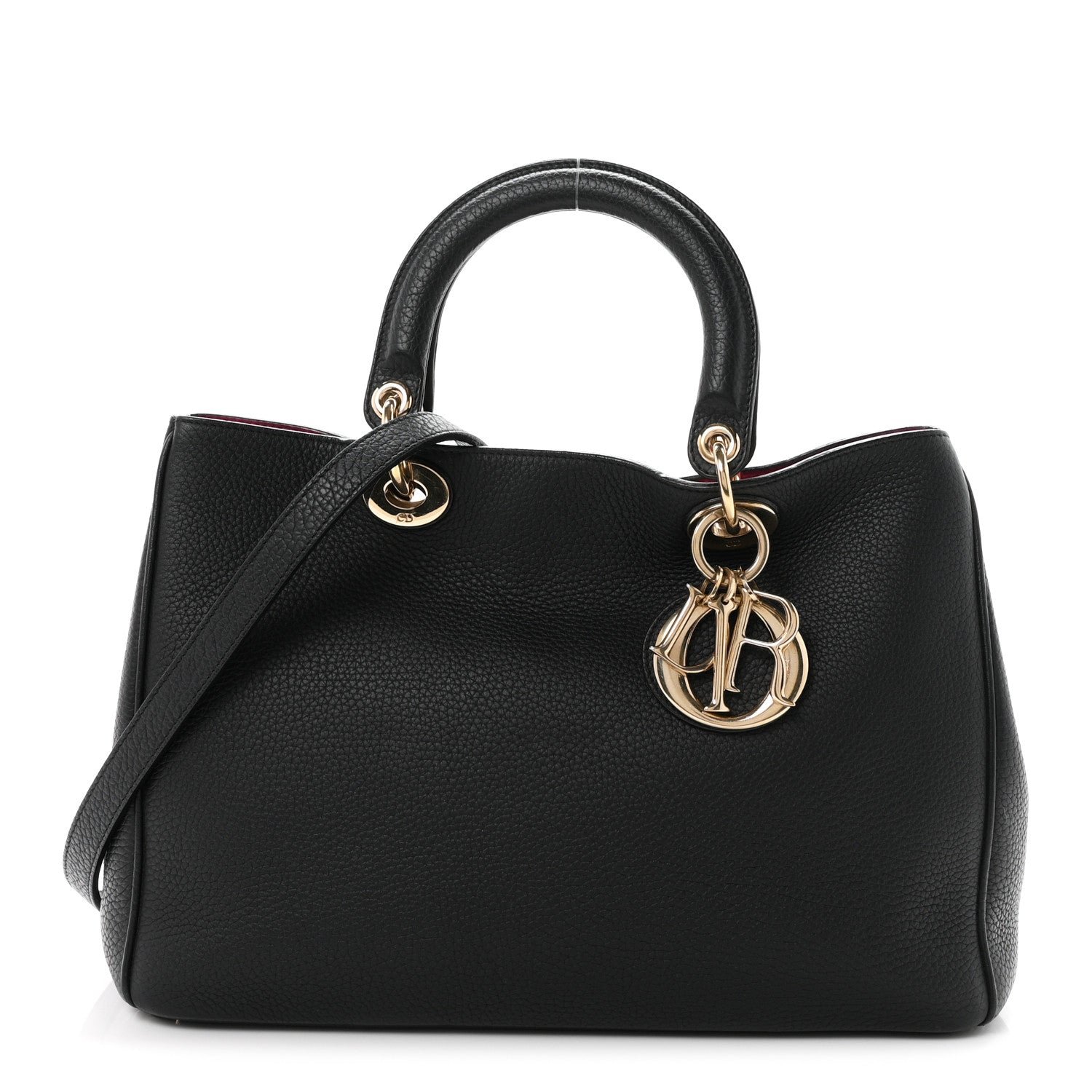 Christian Dior Bullcalf Medium Diorissimo Tote Black Rose Indien