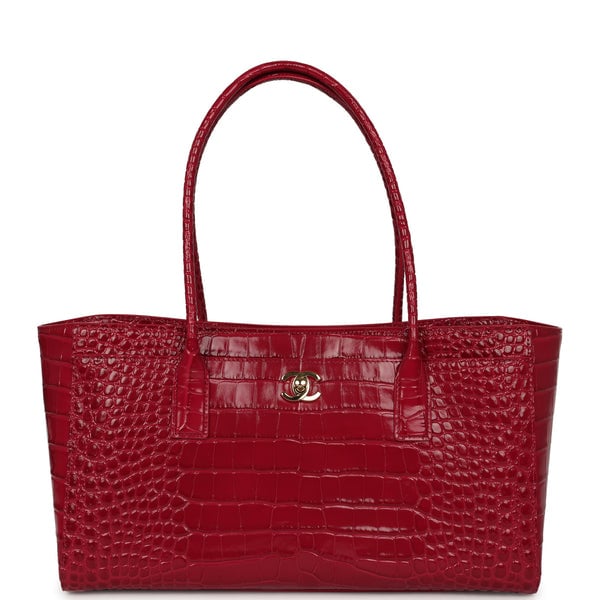 Chanel Small Cerf Shopping Bag Fuchsia Croc Embossed Calfskin Gold Hardware