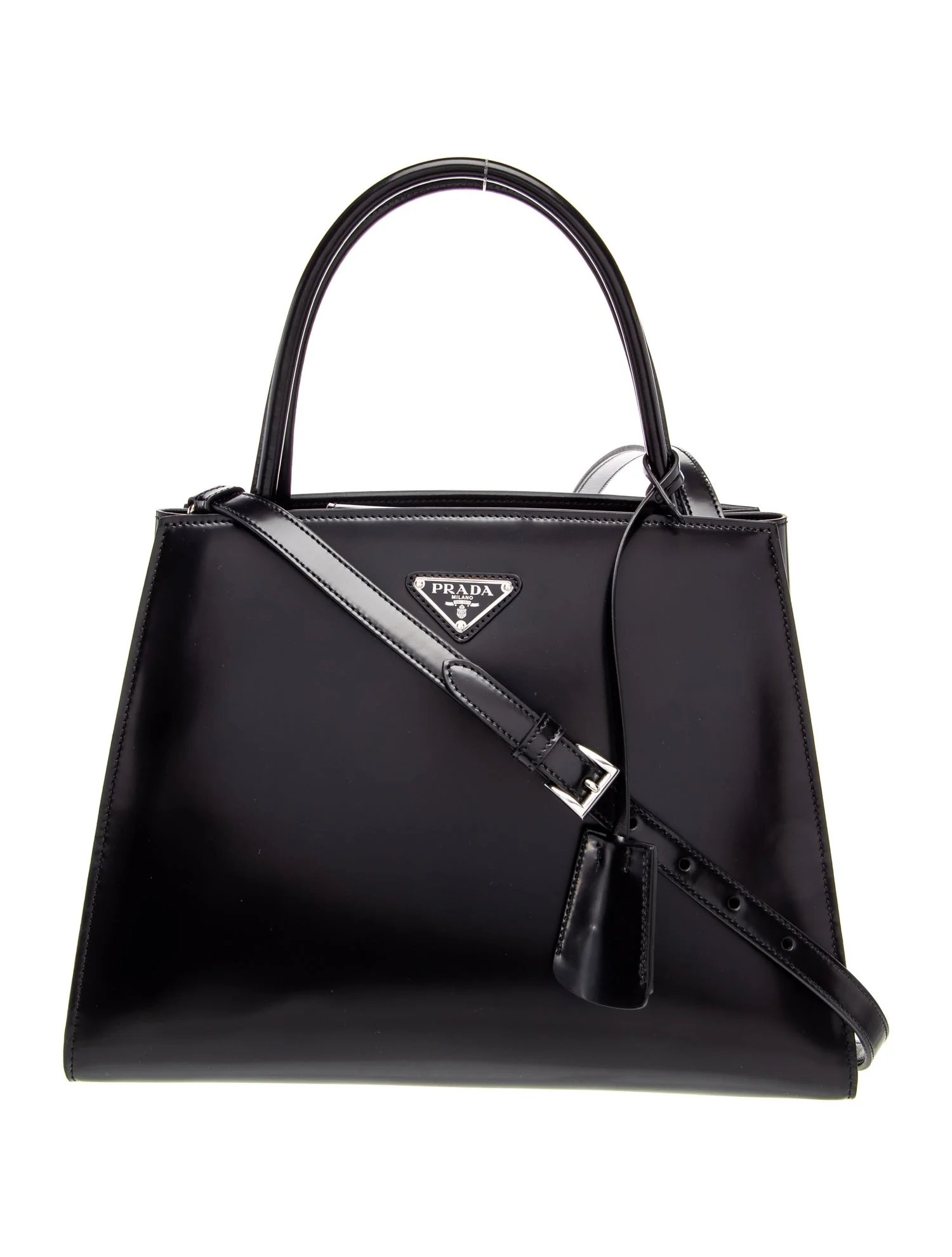Enameled Metal Triangle Top Handle Bag