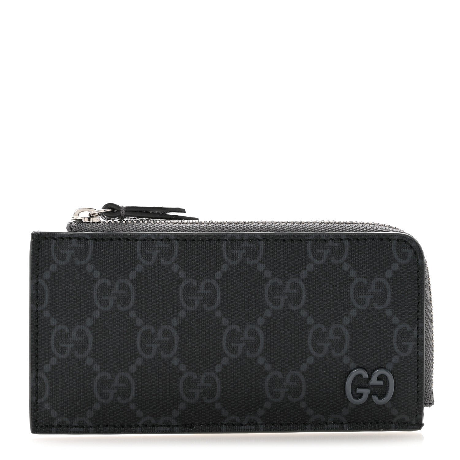 Gucci GG Supreme Monogram Zip Card Case Black Grey