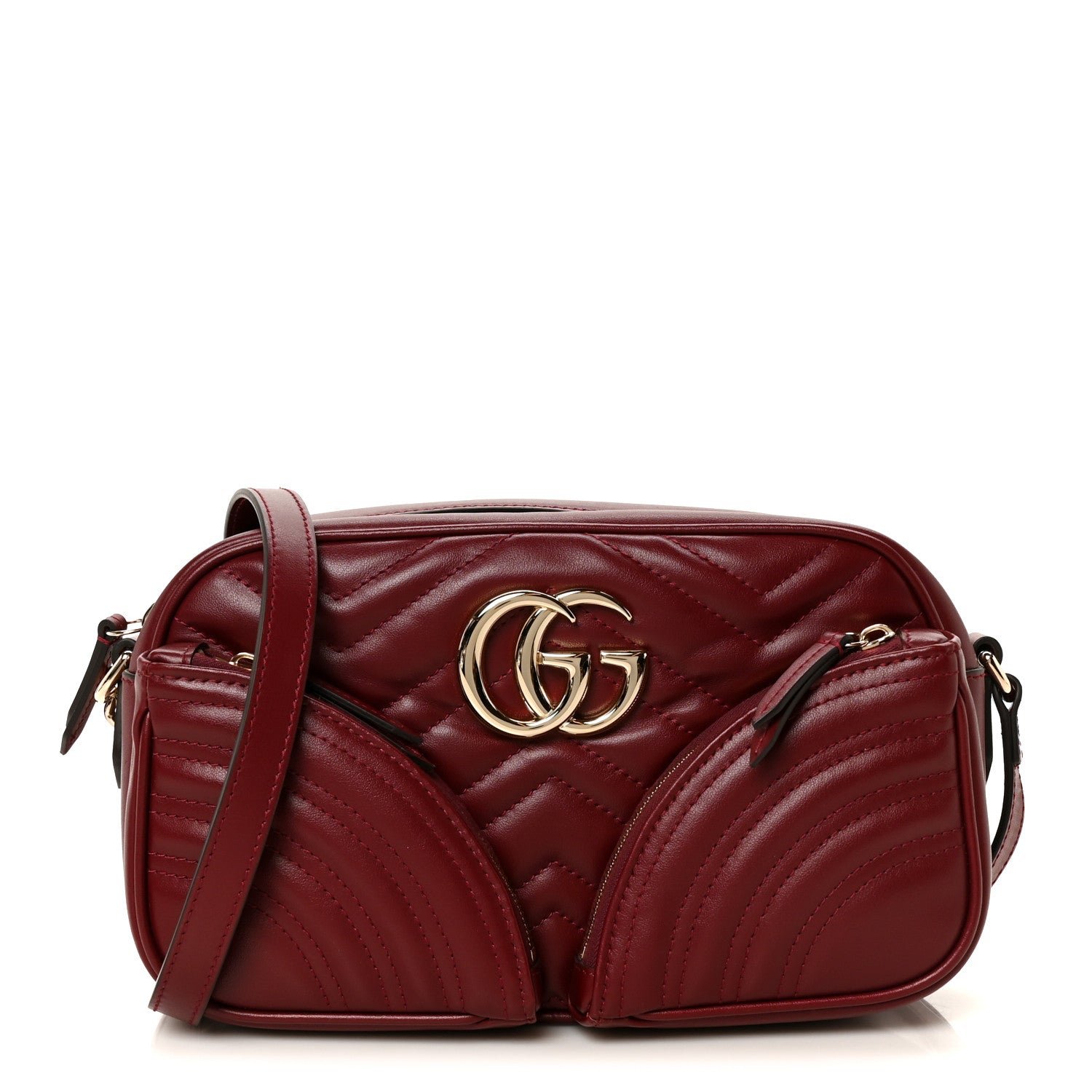 Gucci Calfskin Matelasse Small GG Marmont 2.0 Shoulder Bag Rosso Ancora