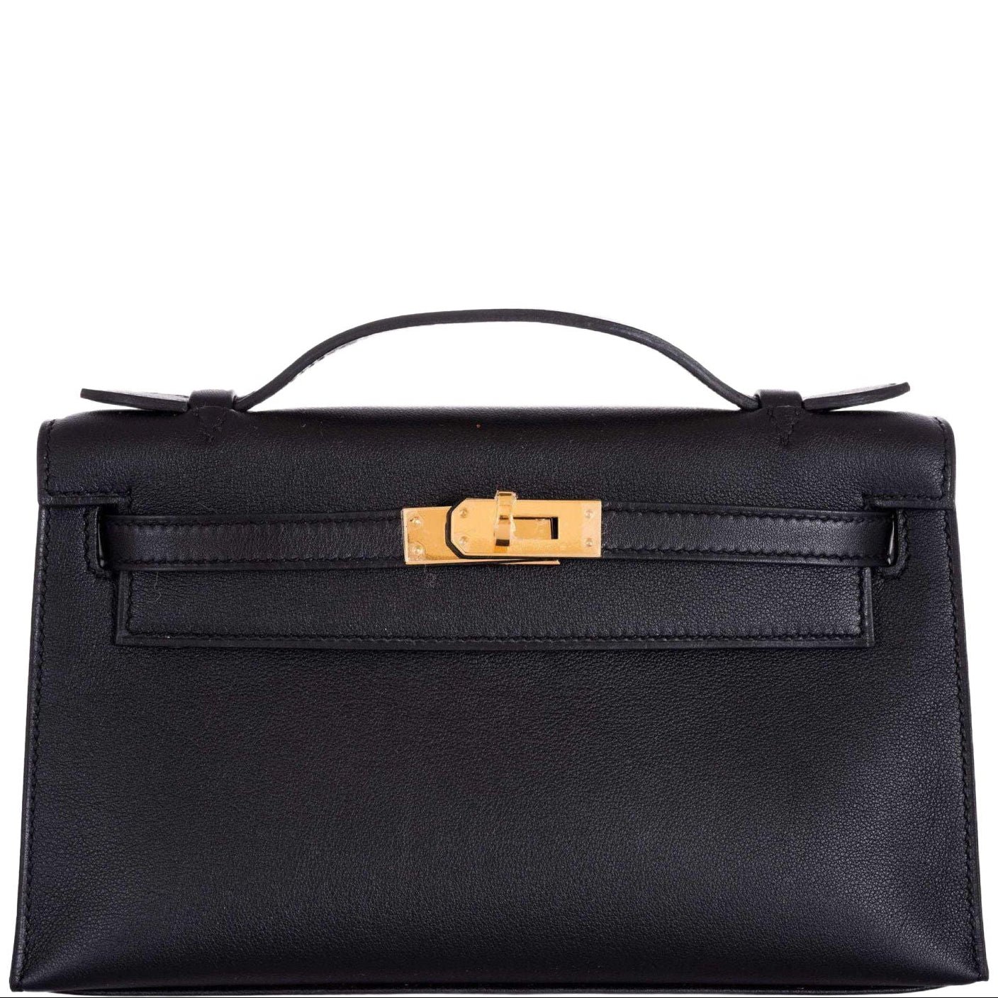 Hermes Hermès Kelly Pochette Noir Swift Gold Hardware